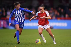 Brighton And Hove Albion V Arsenal 2023-24 Prints: Brighton vs. Arsenal: A Tight Battle in Women's Super League - Caitlin Foord Holds Off Charlize Rule's Pressure
