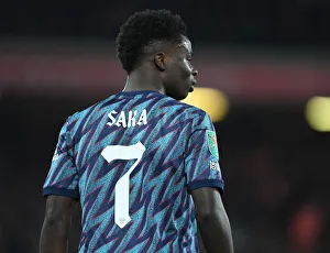 Bukayo Saka in Action: Arsenal vs. Liverpool - Carabao Cup Semi-Final at Anfield