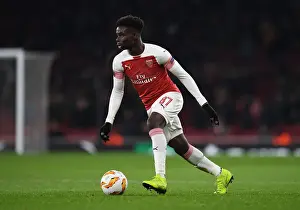 Arsenal V Qarabag 2018-19 Prints: Bukayo Saka in Action: Arsenal's Young Star Shines in Europa League Match against Qarabag