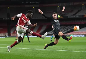 Arsenal V Slavia Prague 2020-21 Prints: Bukayo Saka in Empty Emirates: Arsenal's Lone Warrior in Europa League Quarterfinal vs Slavia Praha