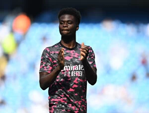Images Dated 28th August 2021: Bukayo Saka Gears Up: Manchester City vs Arsenal, Premier League 2021-22