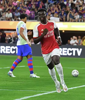 Arsenal V FC Barcelona Pre Season - 2023-24 Prints: Bukayo Saka Scores the Opener: Arsenal Takes the Lead Against FC Barcelona at SoFi Stadium (2023)