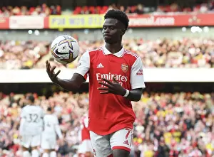 Arsenal V Liverpool 2022-23 Prints: Bukayo Saka vs. Liverpool: The Emirates Showdown (Arsenal vs. Liverpool 2022-23)