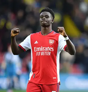 Watford V Arsenal 2021-22 Prints: Bukayo Saka's Celebration: Arsenal Secures Victory Over Watford in Premier League
