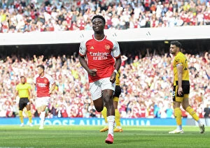 Arsenal v Wolverhampton Wanderers 2022-23 Collection: Bukayo Saka's Thrilling Hat-Trick: Arsenal Secures Victory Against Wolverhampton Wanderers in