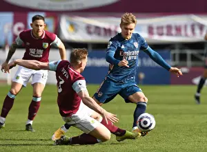 Burnley V Arsenal 2020-21 Prints: Burnley vs Arsenal: A Battle of Wits - Odegaard vs Taylor in Empty Turf Moor (Premier League)