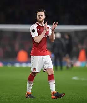 Arsenal V AC Milan 2017-18 Prints: Calum Chambers Celebrates with Arsenal Fans after Europa League Victory over AC Milan