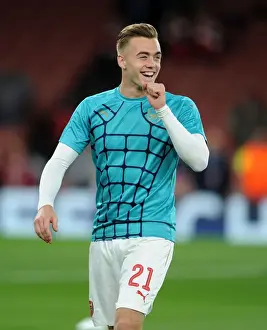 Arsenal V Olympiacos 2015/16 Prints: Calum Chambers Determination Ahead of Arsenal vs Olympiacos UCL Showdown (September 2015)