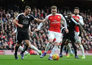 Images Dated 14th February 2016: Calum Chambers Outsmarts Christian Fuchs: Arsenal's Premier League Triumph