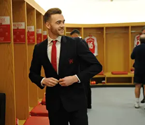 Arsenal V Southampton 2015-16 Prints: Calum Chambers: Pre-Match Focus in Arsenal Changing Room (Arsenal vs Southampton, 2015-16)