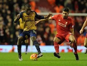 Images Dated 13th January 2016: Campbell Outmaneuvers Chan: Thrilling Moment from Liverpool vs. Arsenal (2015-16)