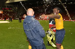 Captain Jay Thomas soaks Youth Team Coach Steve Bould after the match