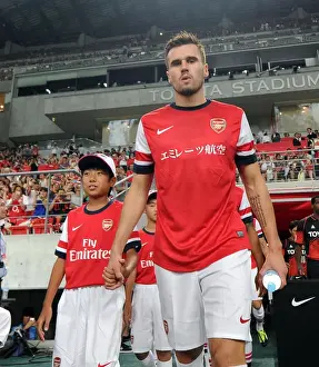 Nagoya Grampus V Arsenal 2013-14 Prints: Carl Jenkinson and Arsenal Mascot Prepare for Nagoya Grampus Match, 2013