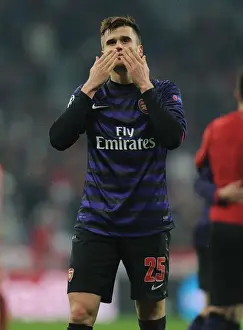 Bayern Munich V Arsenal 2012-13 Prints: Carl Jenkinson Salutes Arsenal Fans: Bayern Munich vs Arsenal, UEFA Champions League 2013