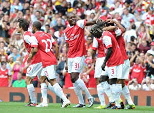 Arsenal v Celtic 2010-11 Collection: Carlos Vela celebrates scoring the 1st Arsenal goal with Jay Thomas. Arsenal 3: 2 Celtic