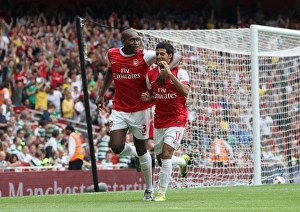 Arsenal v Celtic 2010-11 Collection: Carlos Vela celebrates scoring Arsenals 1st goal with Jay Thomas. Arsenal 3: 2 Celtic