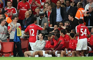 Carlos Vela celebrates scoring Arsenals 2nd goal with Samir Nasri
