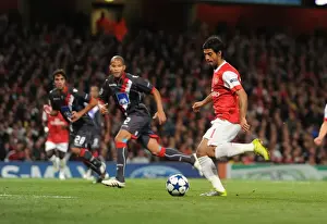 Arsenal V SC Braga 2010-11 Prints: Carlos Vela chips the ball over Braga goalkeeper Felipe to score the 5th Arsenal goal