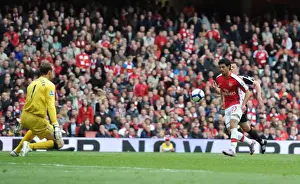 Arsenal V Fulham 2009-10 Prints: Carlos Vela chips the ball over Fulham goalkeeper Mark Schwarzer to score the 4th Arsenal goal