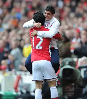 Arsenal V Fulham 2009-10 Prints: Carlos Vela and Fran Merida: Arsenal's Unstoppable Duo Celebrates Fourth Goal Against Fulham