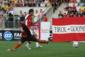 Burgenland XI V Arsenal Prints: Carlos Vela shoots past Burgenland goalkeeper Johannes