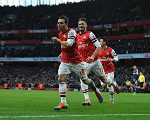 Arsenal V Fulham 2013-14 Prints: Cazorla and Giroud Celebrate Arsenal's First Goal vs Fulham (2013-14)