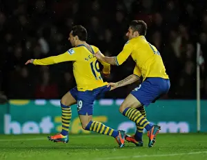 Southampton V Arsenal 2013-14 Prints: Cazorla and Giroud Celebrate Arsenal's Winning Goals Against Southampton (2013-14)
