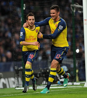 Cazorla and Giroud Celebrate Goal: Manchester City vs. Arsenal, Premier League 2014-15