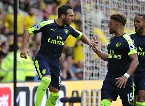 Watford V Arsenal 2016-17 Prints: Cazorla and Oxlade-Chamberlain: Arsenal's Dynamic Duo Celebrate Goal vs Watford (2016-17)