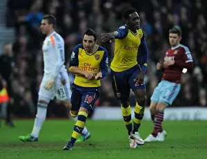 Cazorla and Welbeck Celebrate Arsenal's First Goal Against West Ham United (2014-15)