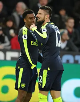 Swansea City V Arsenal - 2016-17 Prints: Celebrating Arsenal's Second Goal: Iwobi and Giroud in Unison (2016-17)