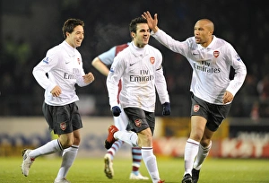 Burnley V Arsenal 2009-10 Prints: Celebrating Glory: Fabregas, Nasri, and Silvestre Rejoice in Arsenal's Turf Moor Draw