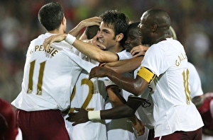 Celebrating Glory: Fabregas, Van Persie, and the Arsenal Team After Their Historic Goals Against Sparta Prague in the Champions League Qualifier (2007)