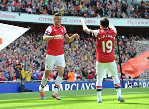 Arsenal V West Bromwich Albion 2013-14 Prints: Celebrating Glory: Giroud and Cazorla's Unforgettable Goal Connection (Arsenal vs West Bromwich Albion)