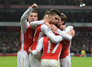 Arsenal V Southampton 2014-15 Prints: Celebrating Glory: Sanchez, Giroud