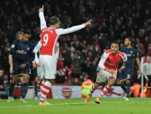 Arsenal V Southampton 2014-15 Prints: Celebrating Glory: Sanchez and Podolski's Unforgettable Goal Connection (Arsenal vs Southampton)