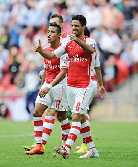 Arsenal V Manchester City - FA Community Shield 2014/15 Prints: Celebrating a Goal: Alexis Sanchez and Mikel Arteta