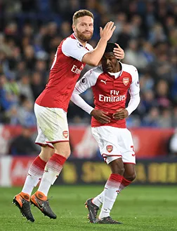 Leicester City V Arsenal 2017-18 Prints: Celebrating the Goal: Mustafi and Maitland-Niles of Arsenal