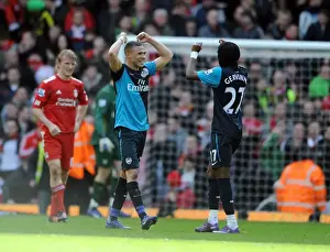 Liverpool V Arsenal 2011-12 Prints: Celebrating Victory: Arsenal's Gibbs and Gervinho at Anfield (Liverpool v Arsenal 2011-12)