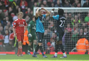 Celebrating Victory: Gibbs and Gervinho, Liverpool v Arsenal, Premier League 2011-12