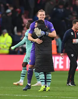 AFC Bournemouth V Arsenal 2018-19 Prints: Celebrating Victory: Leno and Torreira's Moment of Triumph after Arsenal's Win against Bournemouth