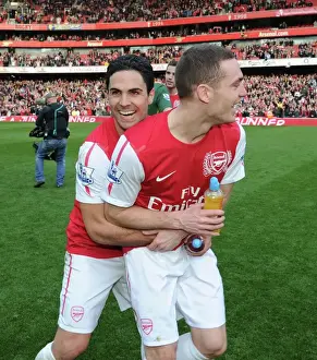 Celebrating Victory: Mikel Arteta and Thomas Vermaelen, Arsenal FC