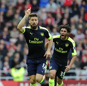 Sunderland V Arsenal 2016-17 Prints: Celebrating Victory: Olivier Giroud and Mohamed Elneny's Unforgettable Moment at Sunderland (2016-17)