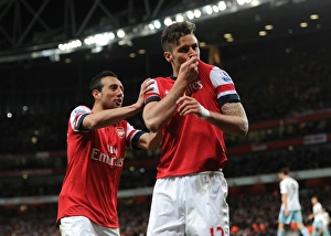 Arsenal V West Ham United 2013/14 Prints: Celebrating Victory: Olivier Giroud and Santi Cazorla, Arsenal's Dynamic Duo