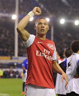 Everton V Arsenal 2011-12 Prints: Celebrating the Win: Kieran Gibbs of Arsenal