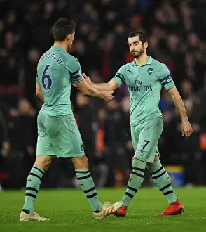 Southampton V Arsenal 2018-19 Prints: Celebration Moment: Koscielny and Mkhitaryan High-Five After Arsenal's Win Against Southampton (2018-19)