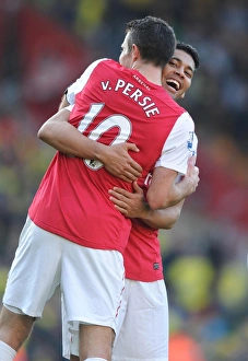 Norwich City V Arsenal 2011-12 Prints: Celebration: Robin van Persie and Andre Santos, Arsenal