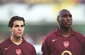 Campbell Sol Collection: Cesc Fabrega and Sol Campbell (Arsenal) line up before the match