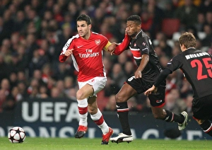 Arsenal v AZ Alkmaar 2009-10 Collection: Cesc Fabregas (Arsenal) David Mendes da Silva (AZ)