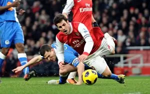 Cesc Fabregas (Arsenal) is fouled by Gary Caldwell (Wigan) for the Arsenal penalty